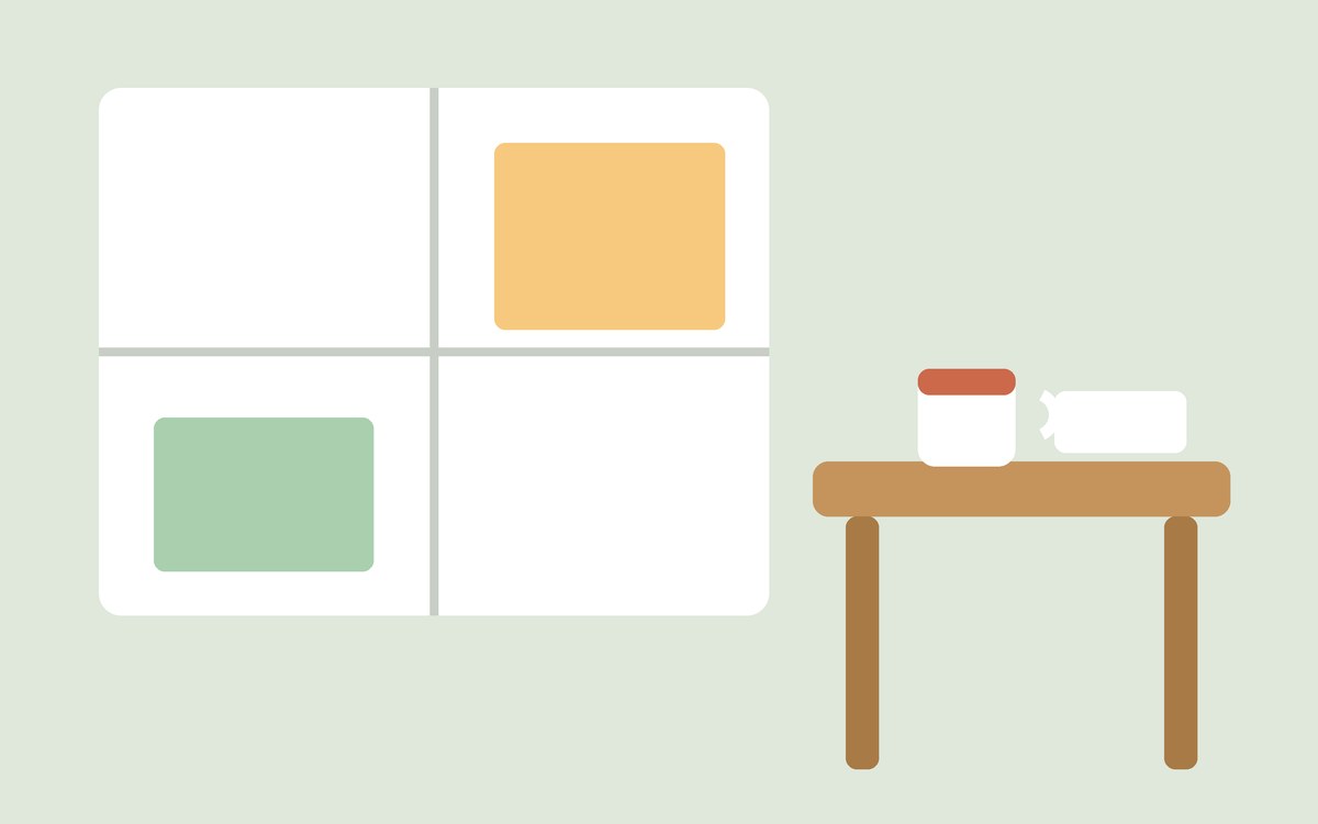 Illustration: a cafe table with a cup beside a large window