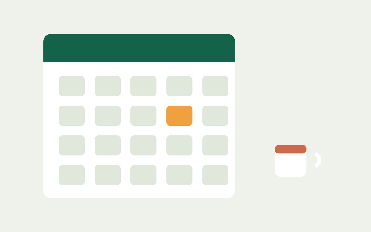 Illustration: a month calendar with one day marked and a cup beside it